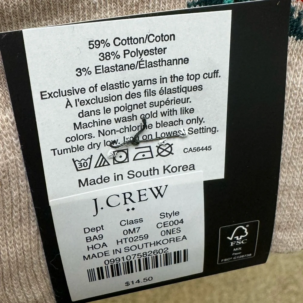 J Crew Tshirt Coordinating Socks New with Tags Gift Holiday Size Large Cotton